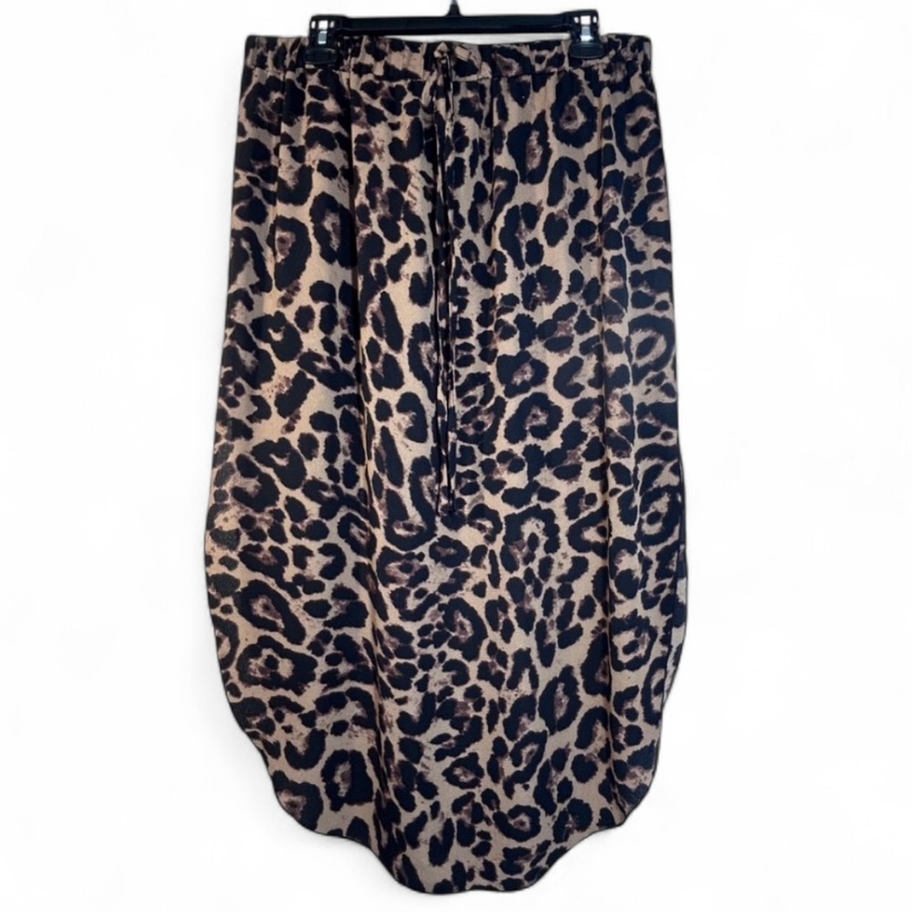Drawstring Waist Leopard Print Slit Hem Chic Flared Skirt size 1XL - Picture 6 of 6